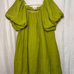 Umgee Floral Mini Dress A-Line Babydoll Puff Sleeve Green M