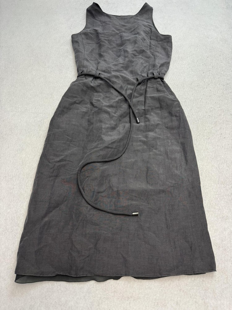 Armani Collezioni Dress Womens 40 Gray Linen Silk Sleeveless Belted Made Italy
