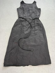 Armani Collezioni Dress Womens 40 Gray Linen Silk Sleeveless Belted Made Italy