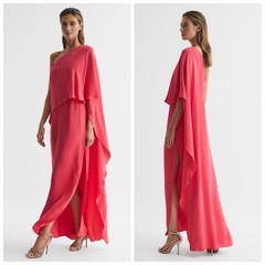 Ladies&rsquo; One Shoulder Prom Dress Ball Gown Layered Front Slit Satin Evening Dress