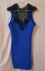 Deb Y2K Bodycon Silhouette Lace Detailing Open Back Blue Black Juniors Size M