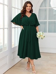 SCOMCHIC Women Plus Size Midi Dresses Wedding Guest Short Sleeve V Neck 3XL