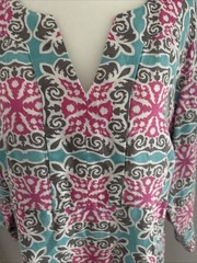 Boden Dress Classic 100% Linen Tunic Pink Blue Women’s Size 12 L