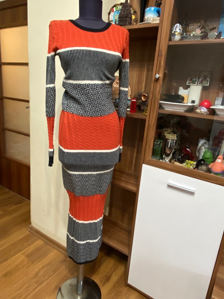HENRIK VIBSKOV KNITTED MULTICOLORED STRIPED WOOL BLEND MAXI DRESS-M/L