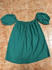 Romantic Dress Women Emerald Green Off Shoulder Mini Puff Sleeve Top Boho Y2K L