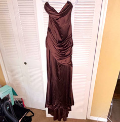 BABYBOO XL Brown Satin Strapless Cowl Neck Corset Lace-Up Ruched Maxi