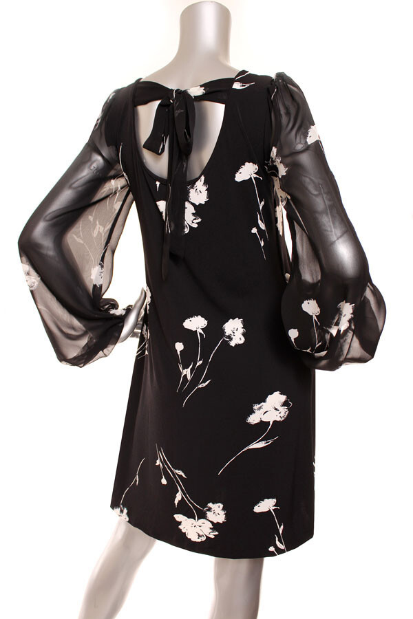 NEW WHITE HOUSE BLACK MARKET Women Floral Chiffon Ties U Back Shift Dress XXS
