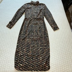 Ted Baker Langley Shirt Dress Midi Black Brown Animal Print Sz 2 / US S Small