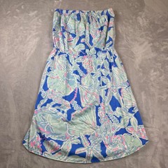 Lilly Pulitzer Pull-On Strapless Starfish Shell Beach Dress Cotton Women S Blue