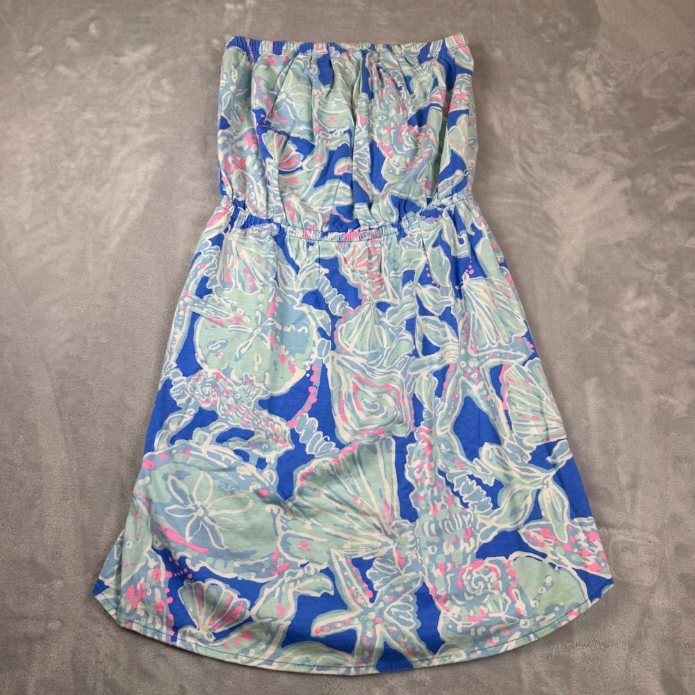 Lilly Pulitzer Pull-On Strapless Starfish Shell Beach Dress Cotton Women S Blue