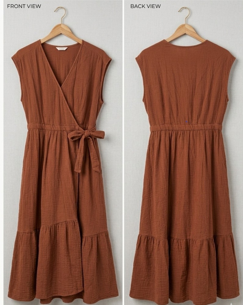 Universal Thread Women&rsquo;s Medium Burnt Orange Short Sleeve Wrap Dress