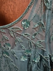 Adrianna Papell Green Floral Sheath Short Dress 6 Beaded Sequin Mesh V-Neck