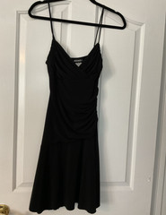 City Triangles Black Solid Knit Fit & Flare Ruched V-Neck Strappy 7/8
