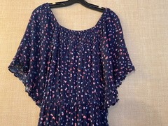 Studio B by Bobeau flutter sleeve maxi dress size L blue w/geometric dot print