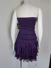 Sz M Vintage 90s Y2K Purple Glitter Ruffle Bow Ruched Tube-Top Strapless Dress