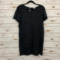 Ella Moss Black Talitha Black Geometric Lace Short Sleeve Shift Dress Size Large