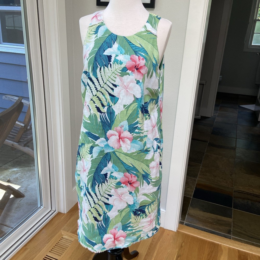 Beautiful Tommy Bahama « New » Linen Floral/Leaf Print Dress – Ladies S/P