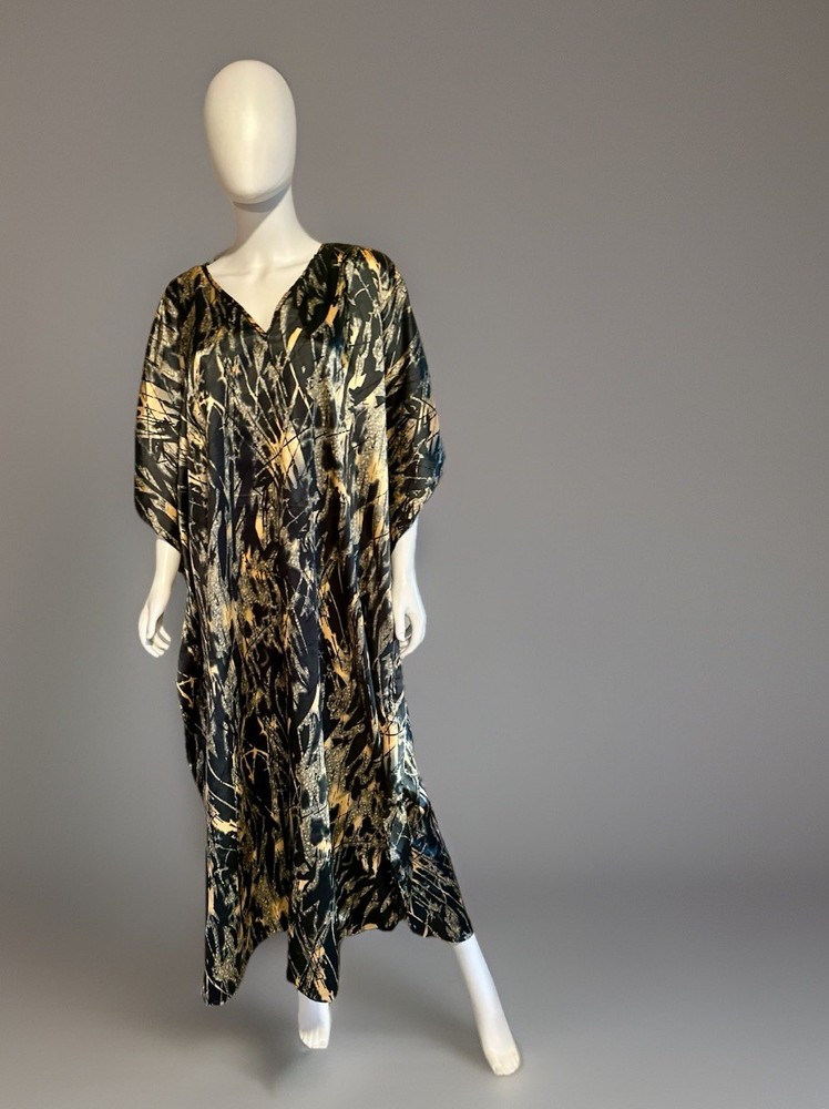 Vintage Chic Caftan Mumu Maxi One Size Boho Abstract Cover Up Dress Retro