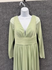 Azazie Womens Formal with front slit, Sheer Long Sleeve, Green Dress