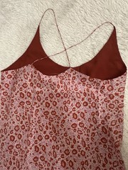 BANANA REPUBLIC 100% Silk Rust Floral Print Spaghetti Straps Dress 10 V Neck