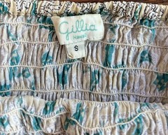 GILLIA Hawaii Maxi Dress Size Small Boho Strapless Tube Smocked Green Tan Floral