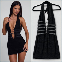Outcast Sawyer Halter Mini Dress Black Size XS Stretch Short Lace Vamp