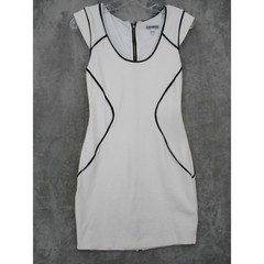 Express Dress 4 Sheath Cap Sleeve Fitted Stretch Bodycon White Black Trim Zip