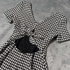 SNIDEL Dress Plaid Black Bow Back Womens Size 1 (Approx. S) Made In Japan
