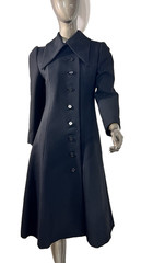 Vintage John Anthony Coat Dress Womens Small Black Wool Peter Pan Collar