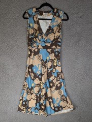 Filippa K Dress Sleeveless Geometric 70s Print Size Small Brown Blue Scandinavia