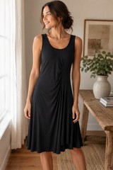 Calvin Klein Black Ruched Sleeveless Midi Dress Women Small Lightweight Stretch