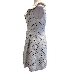 Johnston & Murphy Cream Navy Mini Gold Polka Dot Fit and Flare Dress Size 6 NWT