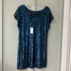 Cable & Gauge Blue Sequin Short Sleeve Shift Dress Women&rsquo;s M Party Cocktail New