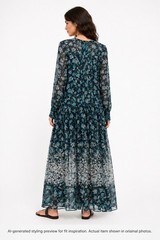 Free People See It Through Maxi Dress L Twilight Combo Floral Boho Sheer