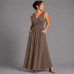 ROCKTHOSECURVES WOMENS Black White Polka Dot Sleeveless V Neck maxi Dress with s