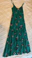 BLUSH Women’s Green Floral V-Neck Maxi Dress Adjustable Straps Tie Size XS