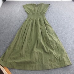 Madewell Dress Womens S Green Cotton Blend Maxi Smocked Waist Pockets Cap Sleeve
