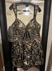 Sherri Hill Black/Gold Floral Sequin Strapless Sweetheart Mini Dress Size 20