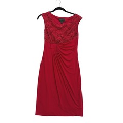 Connected Apparel Sheath Dress Womens 6 Red Lace Sequin Draped Cocktail Party