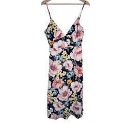 Forever 21 Women&rsquo;s Medium Pink Floral Spaghetti Strap Midi Dress Slit Side