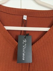 Ribbed Knit Button Front Midi Dress Rust Orange Long Sleeve Boho Fall Size M