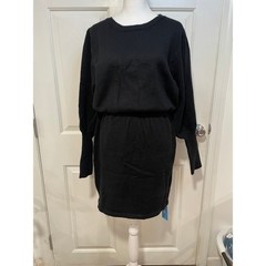 NEW Cupshe Black Mini Knit Sweater Dress L Onyx Gigot Long Sleeve Knit Cozy