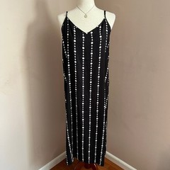 Kate Spade New York Black White Dot Stripe Sleeveless Midi Dress Size M
