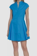 Donna Morgan Women&rsquo;s Blue High Neck Fit and Flare Shirtdress Size 8