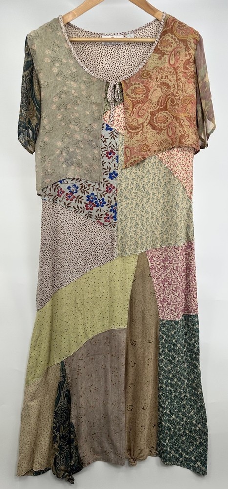 Sacred Threads Patchwork Maxi Dress Medium Hippie Boho Artisan Festival