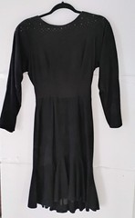 Vintage Black Suede Beaded Dress V-Neck Open Back Kick Pleat Skirt Size XSmall