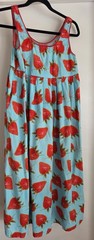Fish Women&rsquo;s Sleeveless Blue Strawberry Print Maxi Dress 42in Length Summer