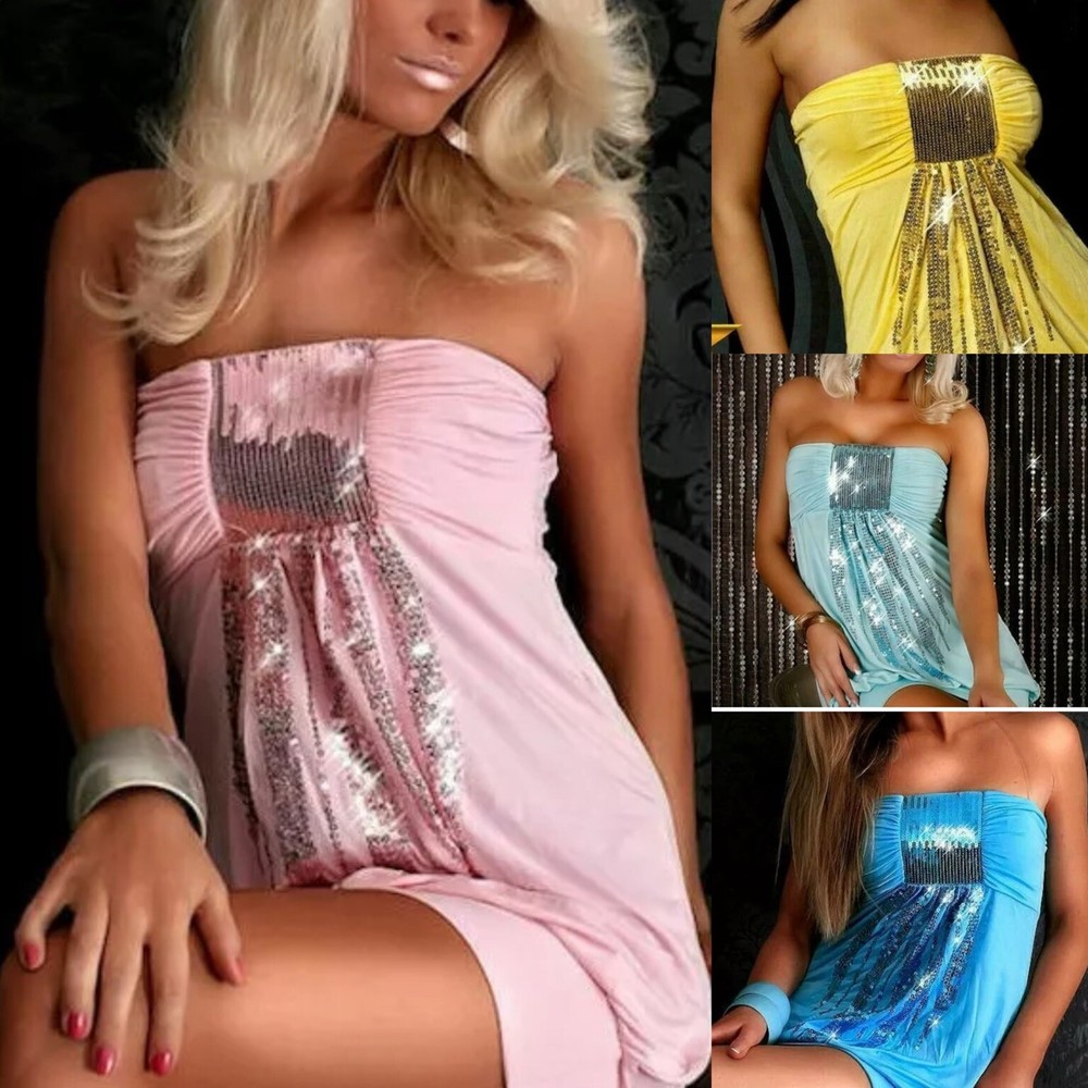 STRAPLESS MINI DRESS / TUNIC / COVER-UP SEQUIN DETAIL _ XS/ S/ M