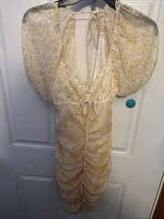 FREE PEOPLE SZ XS Tessa Yellow Rouched Cut Out Daisey Dress ) NEVER WORN)
