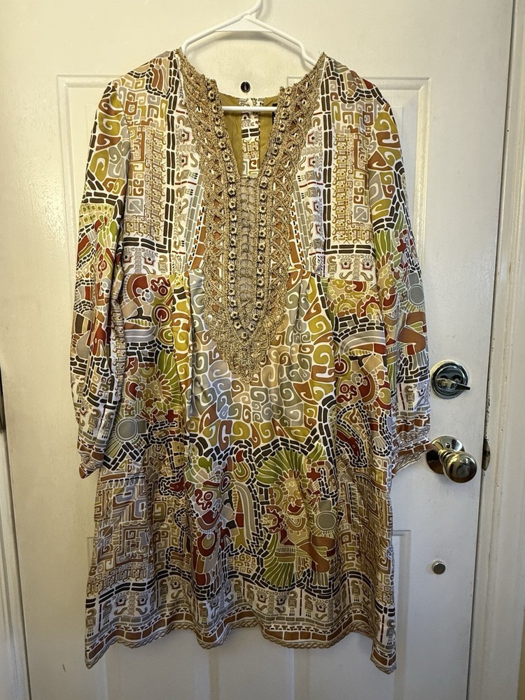 Nicole Miller Collection Sz Medium 100% Silk Patterned Button Back Women’s Dress